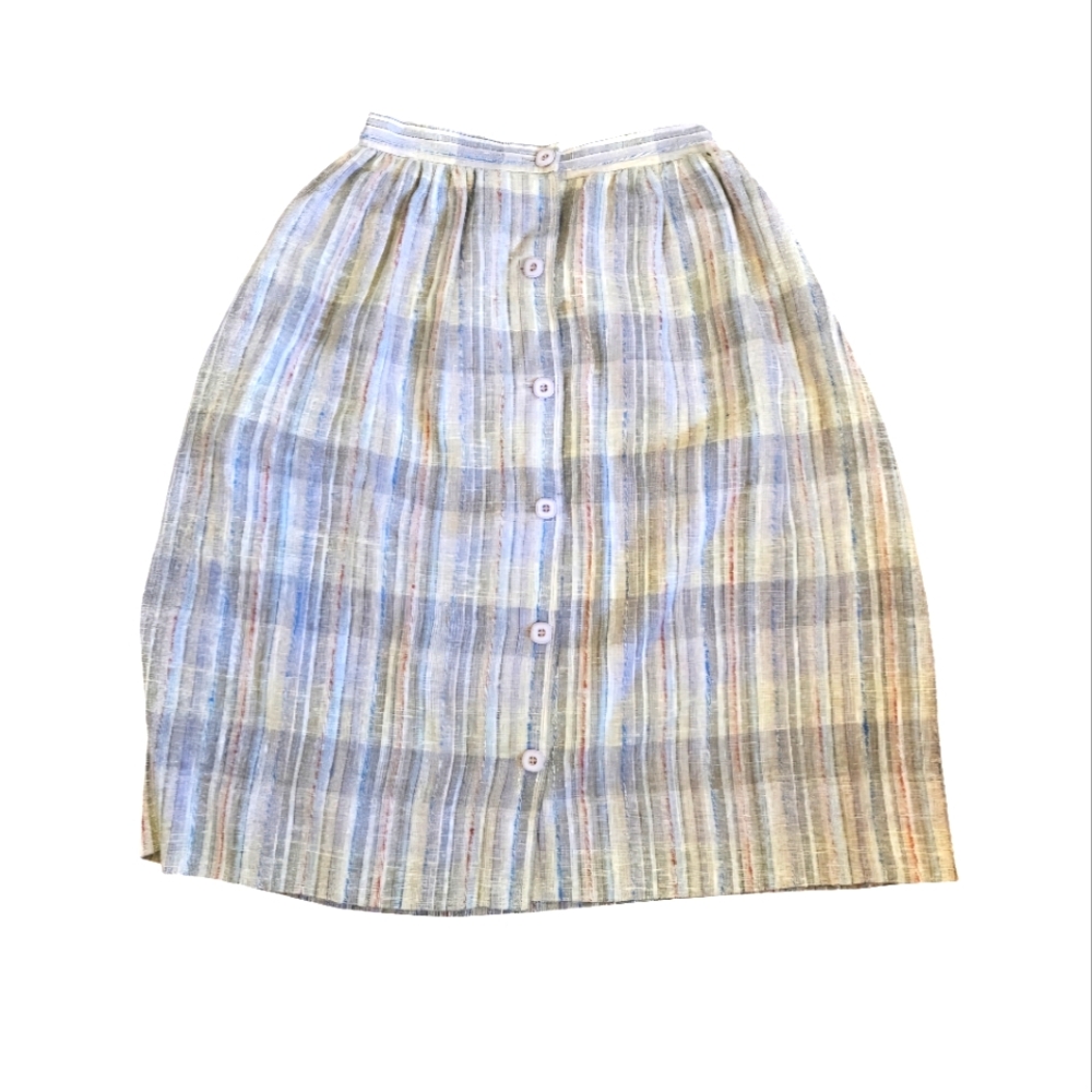 vintage 70s plaid check tulip skirt A-line midi high waisted size XS 25 pockets